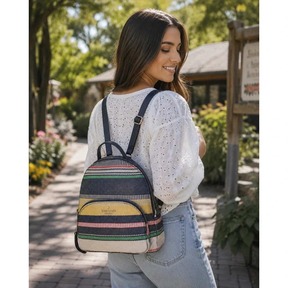 Kate Spade Jackson Boardwalk Stripe Small Backpack WKRU6866 Woven Bag College